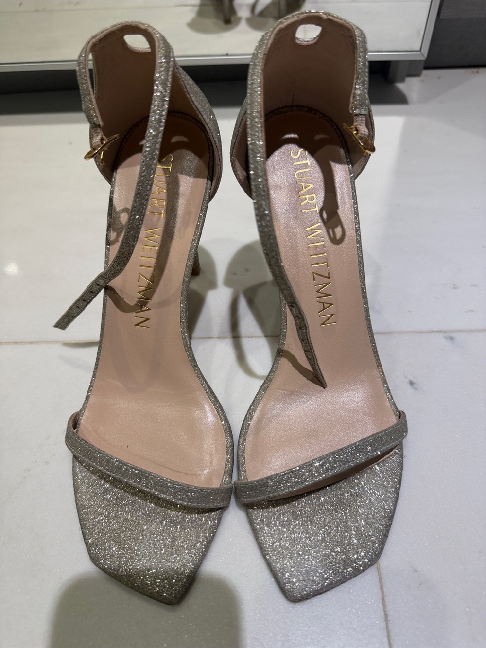 Stuart Weitzman Nudist Silver heels